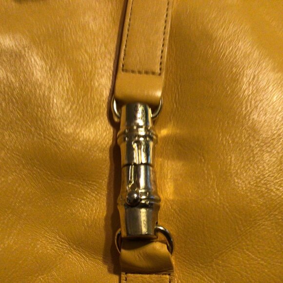 Banana Republic Yellow Genuine Cow Leather Purse - Bamboo Handle lock on front - Picture 6 of 6